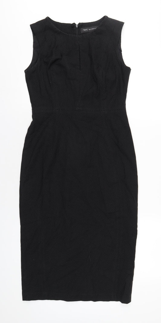 NEXT Womens Black Polka Dot Polyester Pencil Dress Size 8 Round Neck Zip