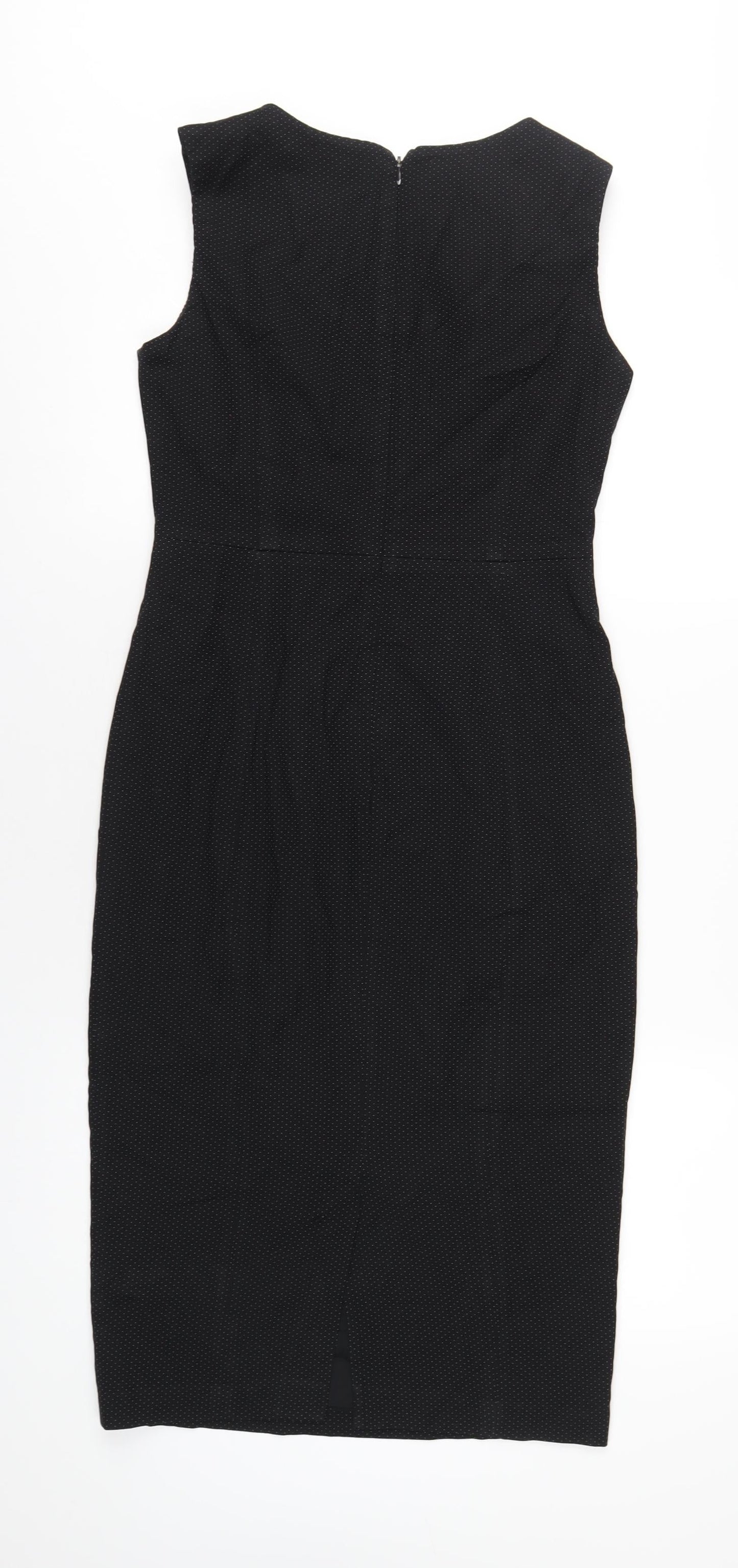 NEXT Womens Black Polka Dot Polyester Pencil Dress Size 8 Round Neck Zip