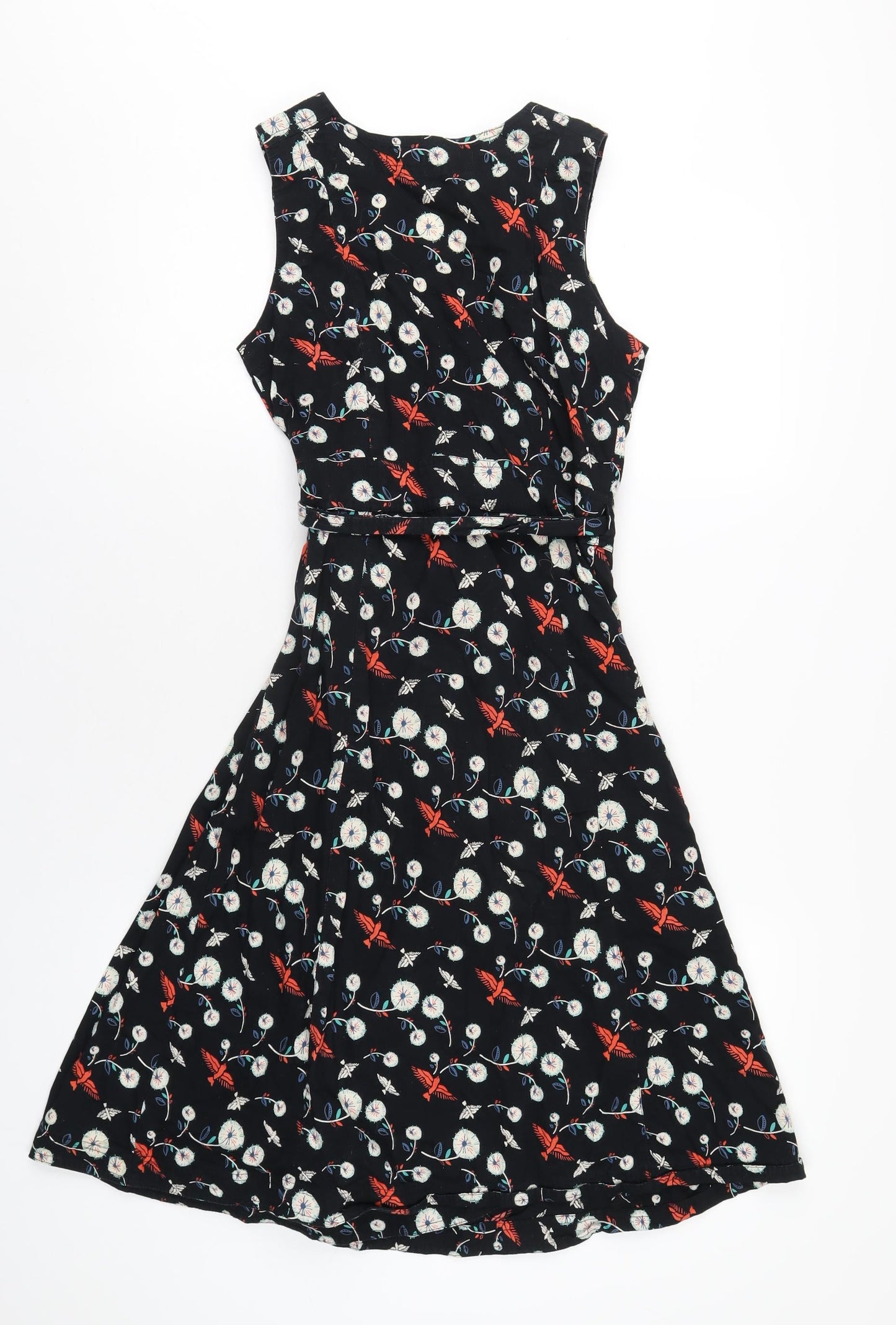 Mela London Womens Black Geometric Cotton Wrap Dress Size 10 V-Neck Tie