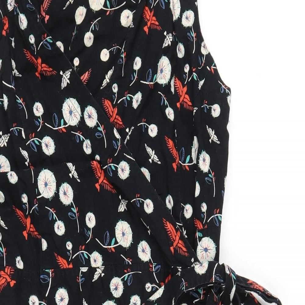 Mela London Womens Black Geometric Cotton Wrap Dress Size 10 V-Neck Tie