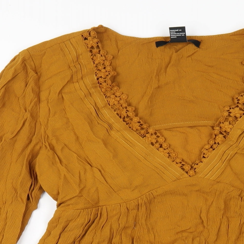 FOREVER 21 Womens Yellow Viscose A-Line Size S V-Neck Pullover