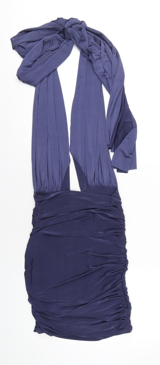 Missguided Womens Blue Polyester Bodycon Size 8 Halter Tie