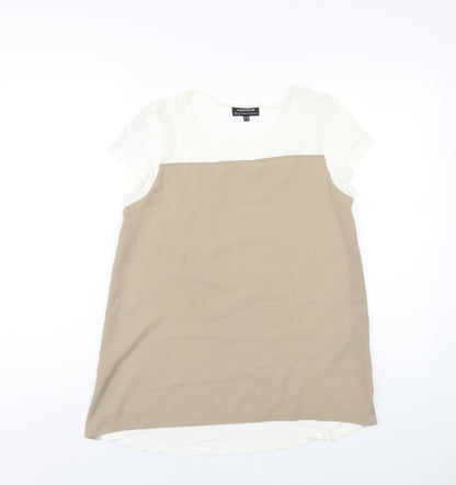 Womens UK Size 12 Warehouse Beige Basic T-Shirt
