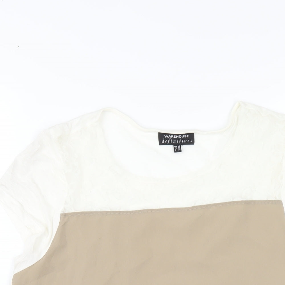 Womens UK Size 12 Warehouse Beige Basic T-Shirt