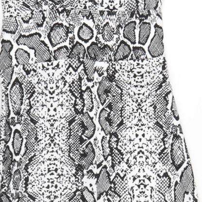 Boohoo Womens Black Animal Print Polyester A-Line Size 8 Round Neck Button