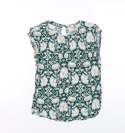 Womens UK Size 4 H&M Green Basic T-Shirt