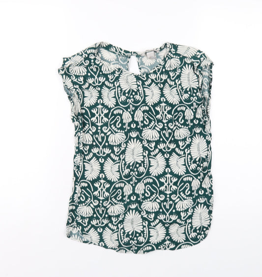 Womens UK Size 4 H&M Green Basic T-Shirt