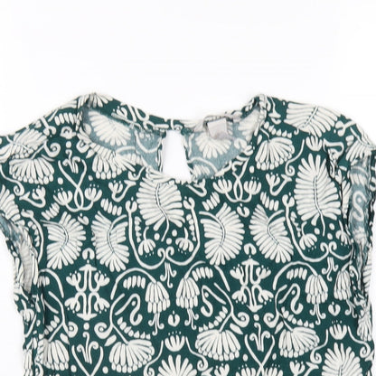 Womens UK Size 4 H&M Green Basic T-Shirt
