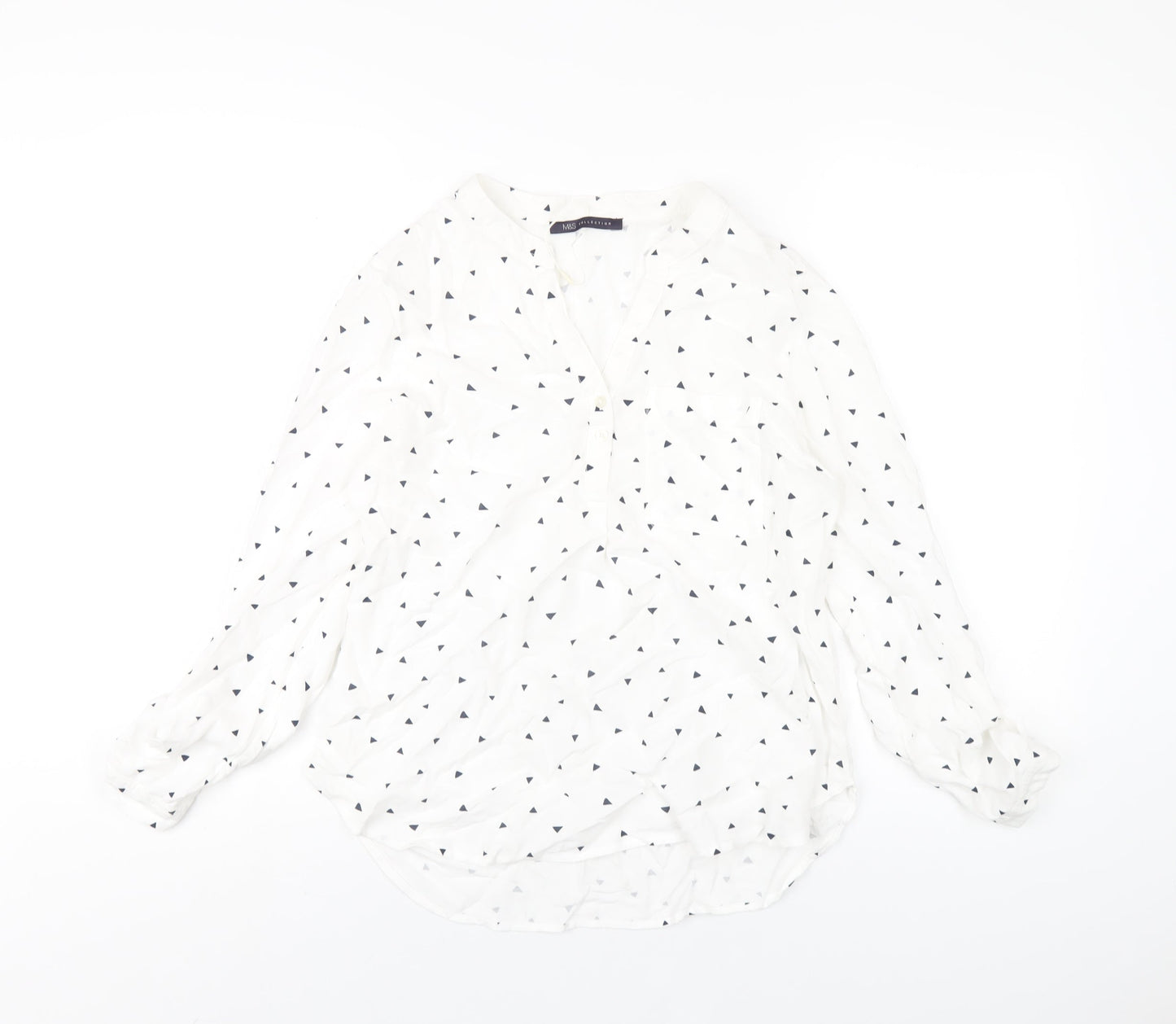 Marks and Spencer Womens White Geometric Viscose Basic Blouse Size 8 V-Neck