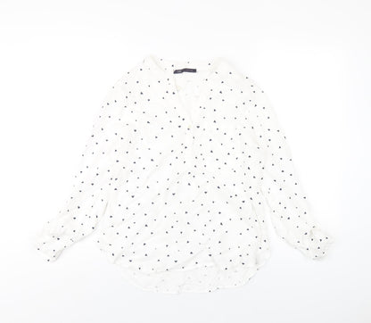 Marks and Spencer Womens White Geometric Viscose Basic Blouse Size 8 V-Neck