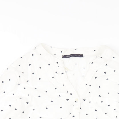 Marks and Spencer Womens White Geometric Viscose Basic Blouse Size 8 V-Neck