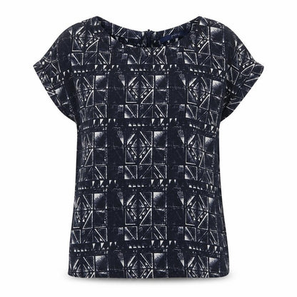 Next Womens Blue Geometric Polyester Basic T-Shirt Size 8 Round Neck
