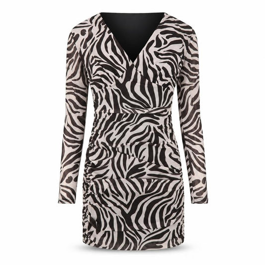 Pink Vanilla Womens Black Animal Print Polyester Bodycon Size 6 V-Neck Pullover - Zebra Print