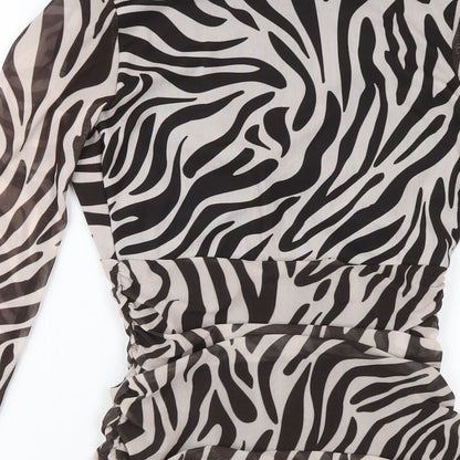 Pink Vanilla Womens Black Animal Print Polyester Bodycon Size 6 V-Neck Pullover - Zebra Print