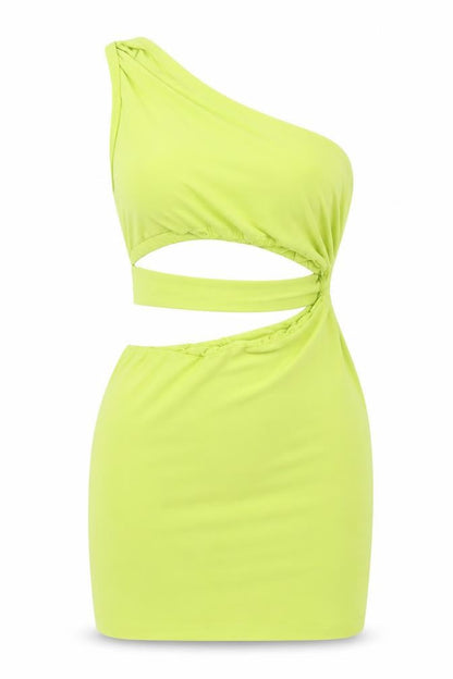 Rebellious Womens Green Polyester Bodycon Size 6 One Shoulder Pullover