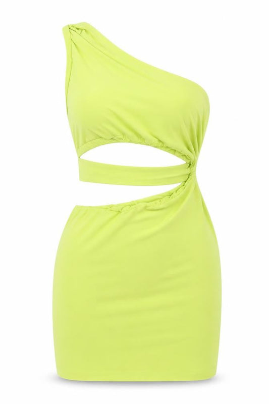 Rebellious Womens Green Polyester Bodycon Size 6 One Shoulder Pullover
