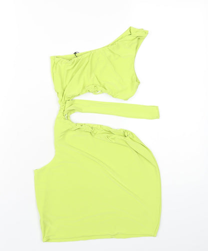 Rebellious Womens Green Polyester Bodycon Size 6 One Shoulder Pullover