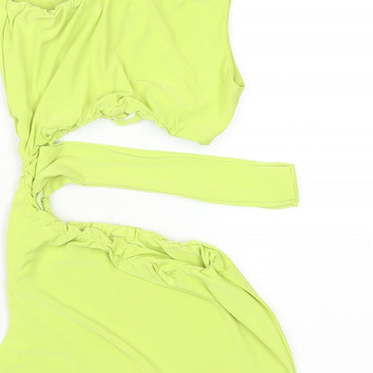 Rebellious Womens Green Polyester Bodycon Size 6 One Shoulder Pullover