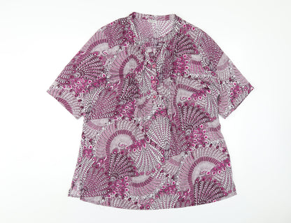 Damart Womens Purple Geometric Polyester Basic Blouse Size 18 V-Neck