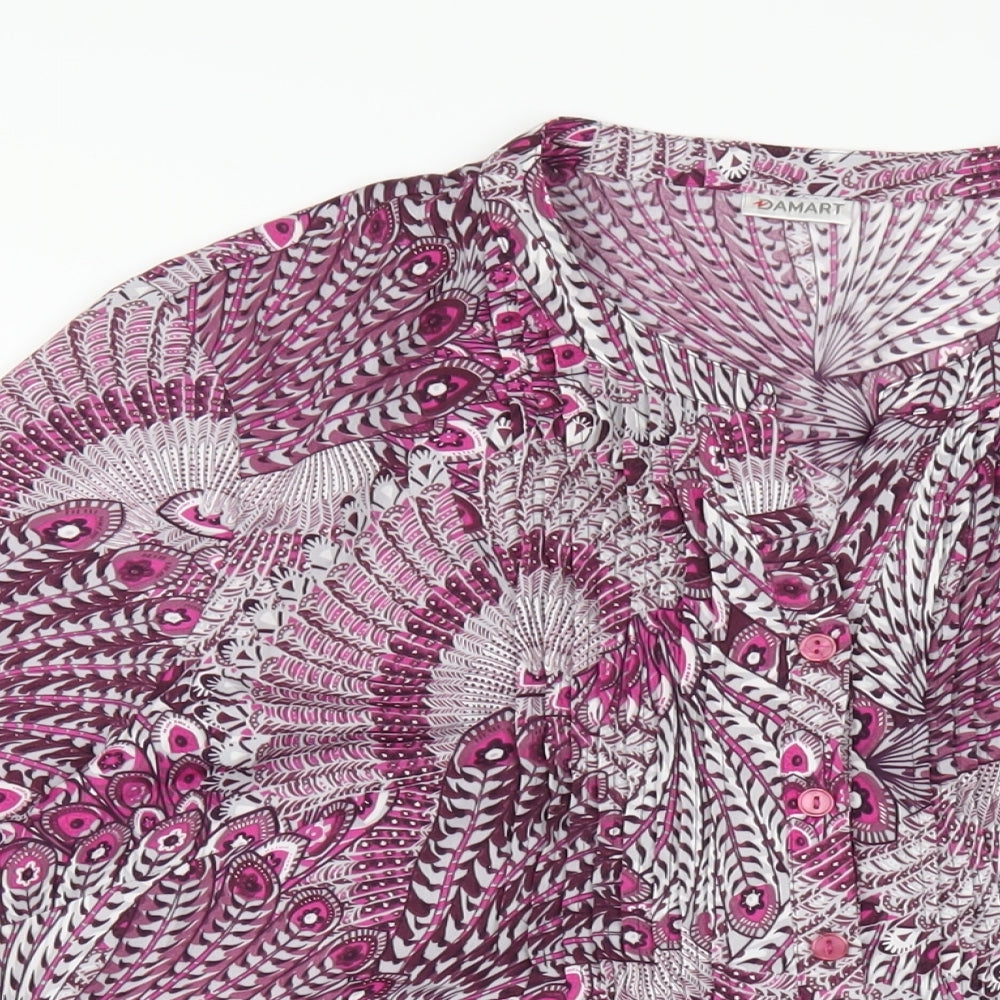 Damart Womens Purple Geometric Polyester Basic Blouse Size 18 V-Neck
