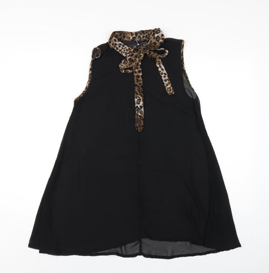 Select Womens Black Polyester A-Line Size 10 Collared Button