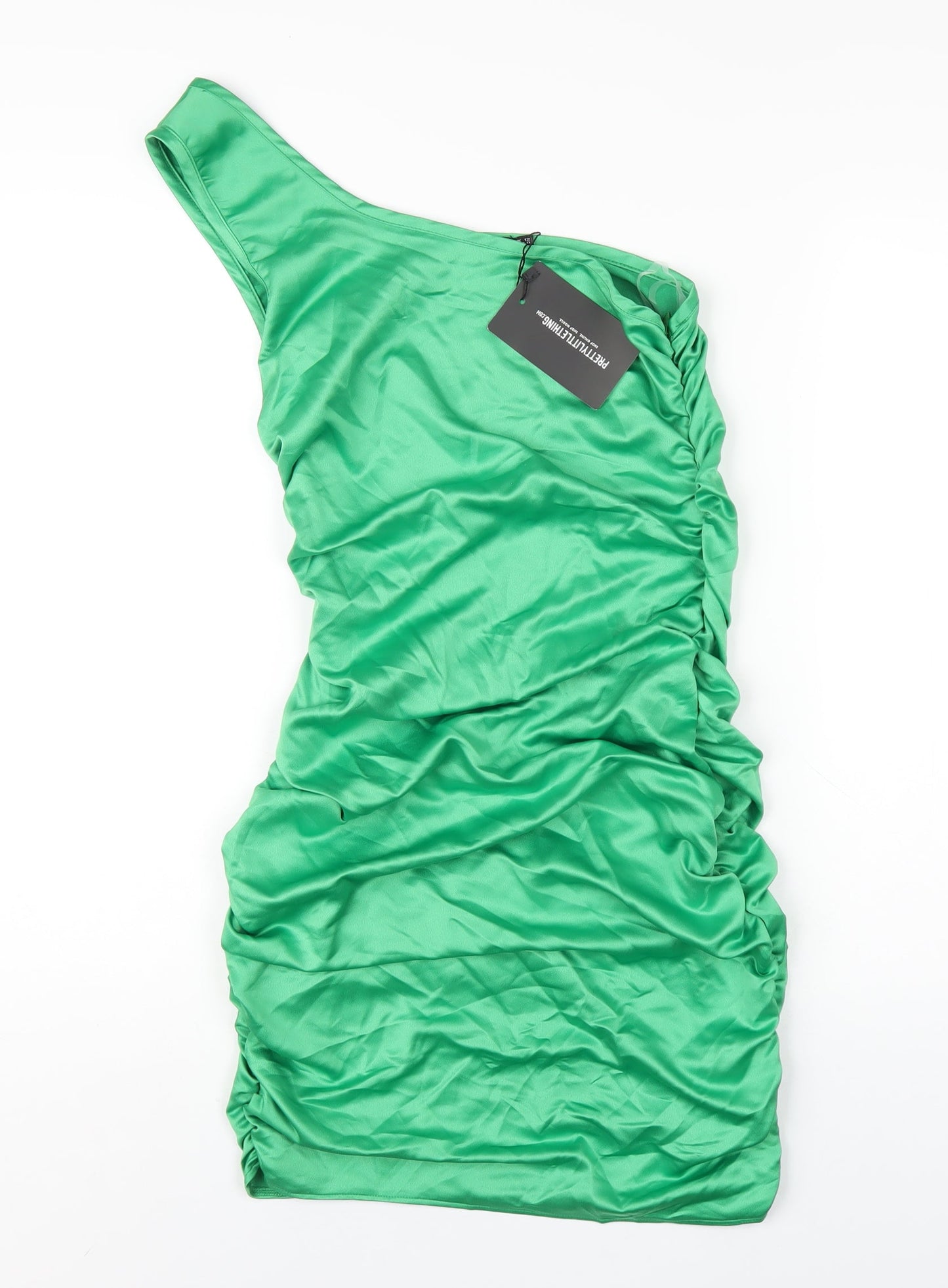 PRETTYLITTLETHING Womens Green Polyester Bodycon Size 12 One Shoulder Zip