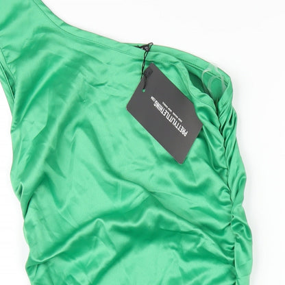 PRETTYLITTLETHING Womens Green Polyester Bodycon Size 12 One Shoulder Zip