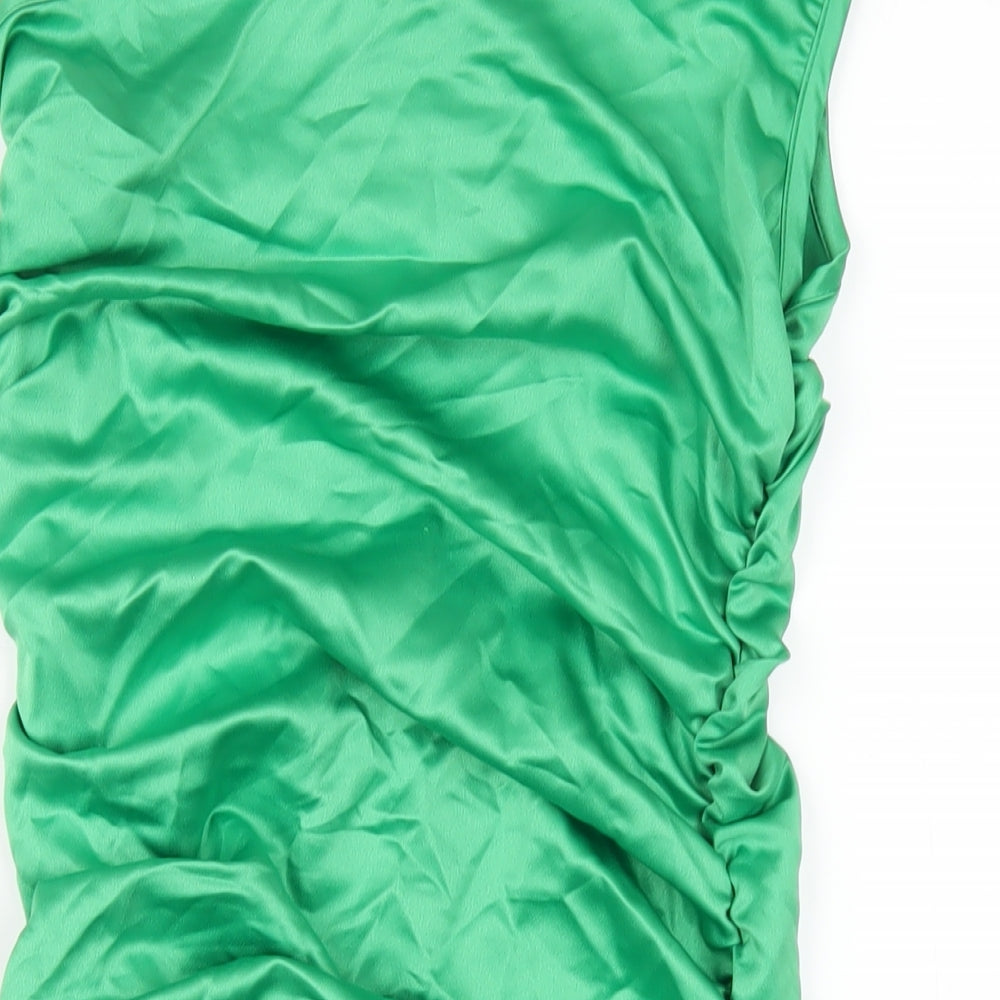 PRETTYLITTLETHING Womens Green Polyester Bodycon Size 12 One Shoulder Zip