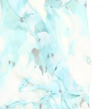 M&Co Womens Blue Floral Polyester A-Line Size 12 V-Neck Zip