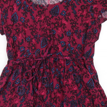 New Look Womens Pink Geometric Viscose A-Line Size 10 Scoop Neck Zip