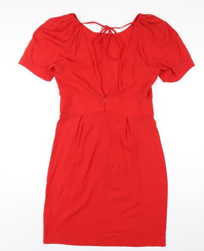 ASOS Womens Red Polyester A-Line Size 12 Scoop Neck Zip