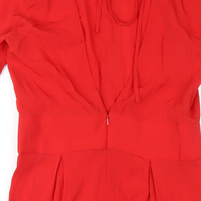 ASOS Womens Red Polyester A-Line Size 12 Scoop Neck Zip