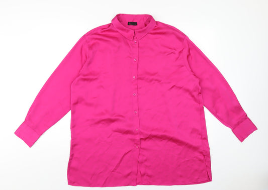 Womens UK Size 14 Be Beau Pink Basic Button-Up