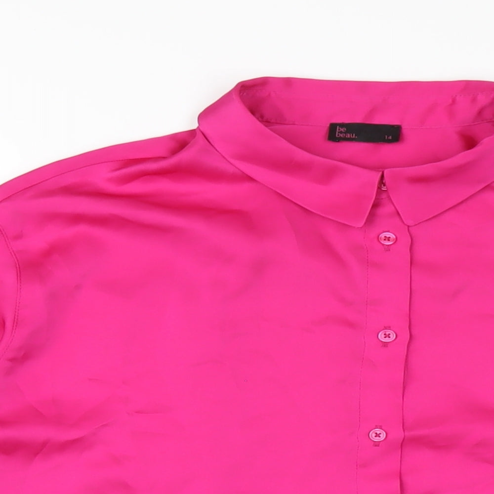 Womens UK Size 14 Be Beau Pink Basic Button-Up