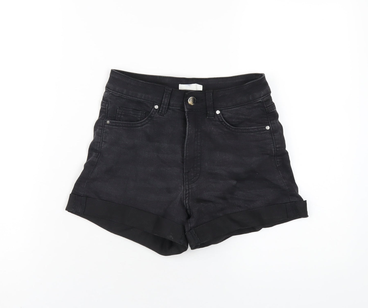 H&M Womens Black Cotton Boyfriend Shorts Size 6 Regular Zip
