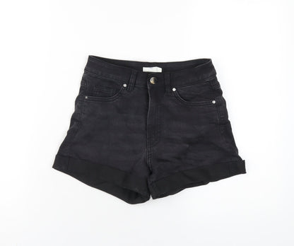 H&M Womens Black Cotton Boyfriend Shorts Size 6 Regular Zip