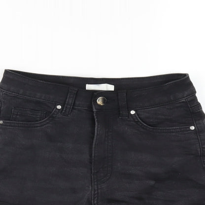 H&M Womens Black Cotton Boyfriend Shorts Size 6 Regular Zip