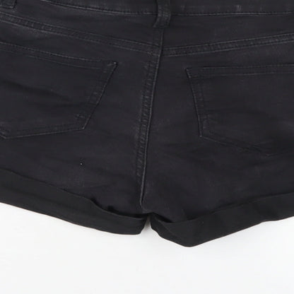 H&M Womens Black Cotton Boyfriend Shorts Size 6 Regular Zip
