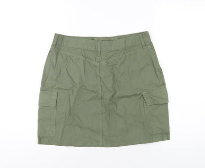 F&F Womens Green Cotton A-Line Skirt Size 12 Zip