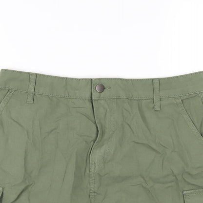 F&F Womens Green Cotton A-Line Skirt Size 12 Zip