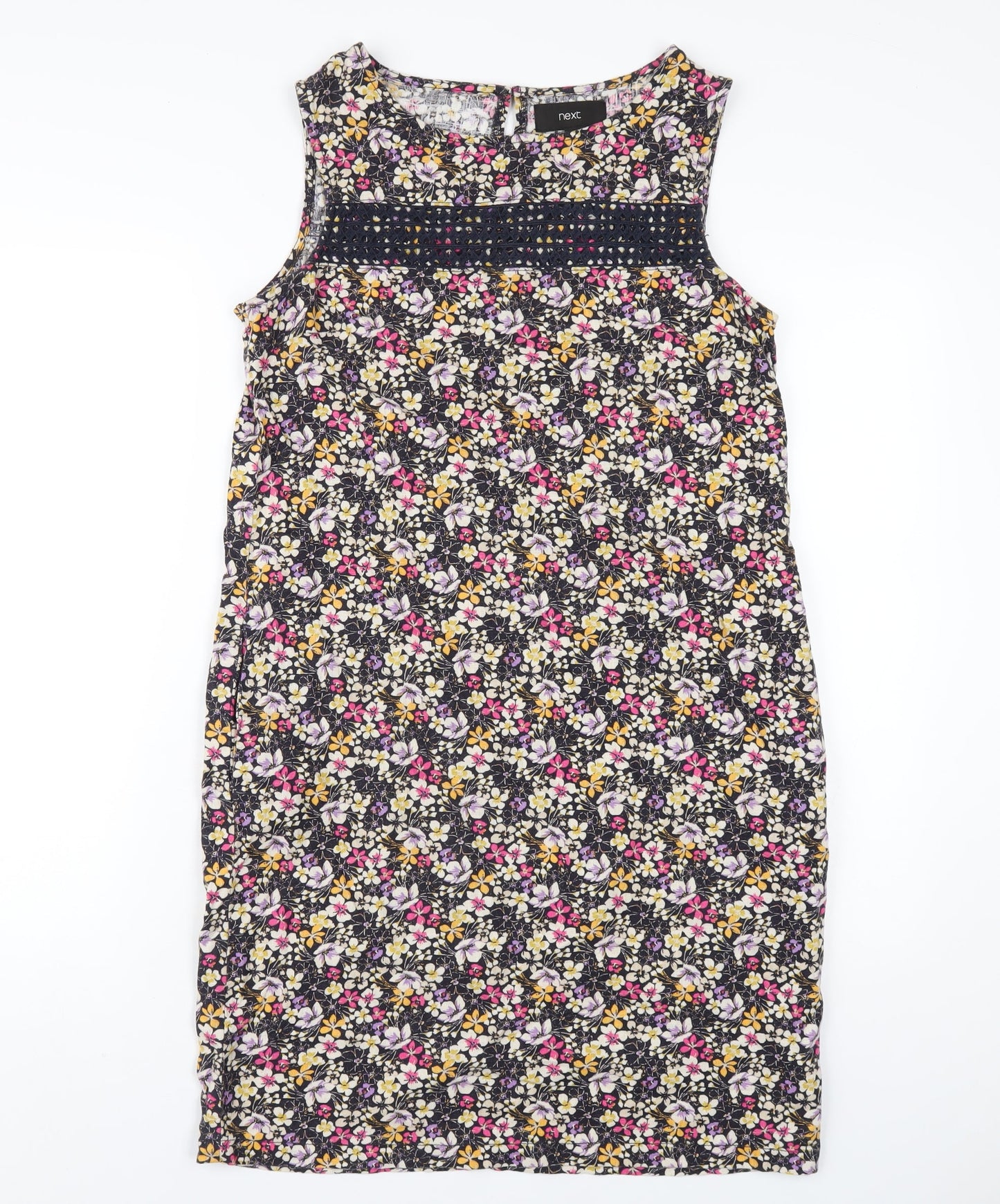 NEXT Womens Multicoloured Floral Linen A-Line Size 8 Round Neck Button