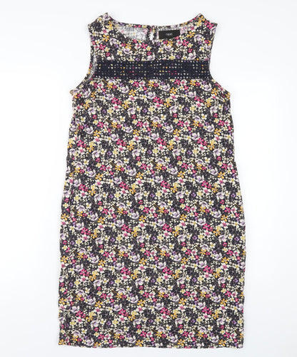NEXT Womens Multicoloured Floral Linen A-Line Size 8 Round Neck Button
