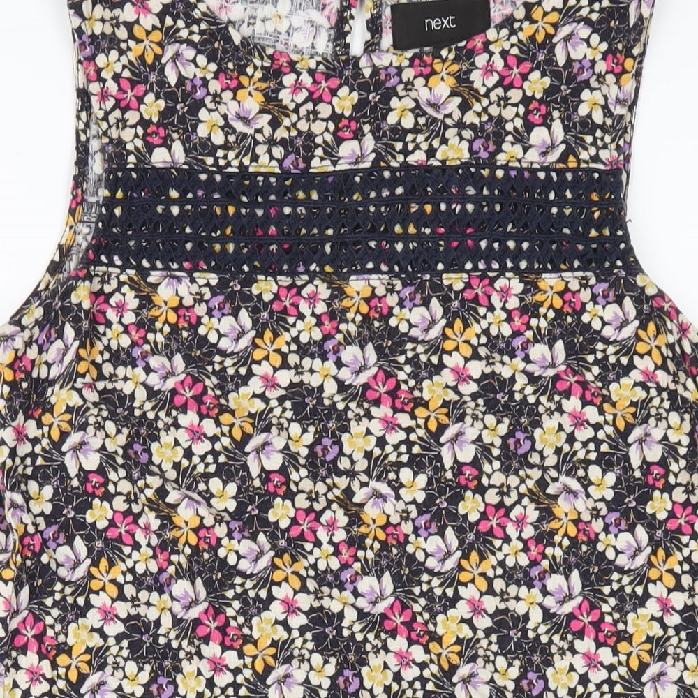 NEXT Womens Multicoloured Floral Linen A-Line Size 8 Round Neck Button