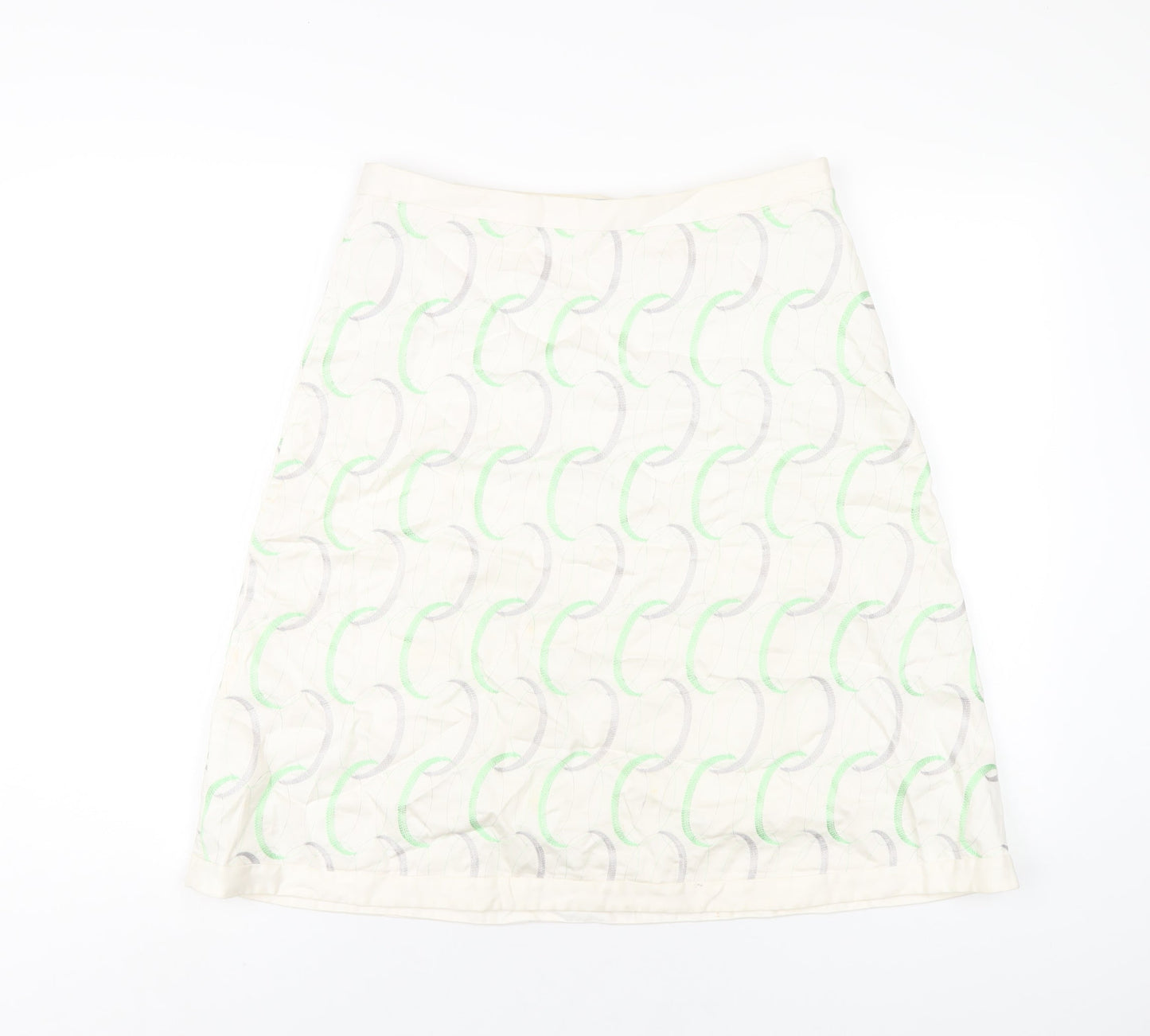 Oasis Womens Ivory Geometric Cotton A-Line Skirt Size 12 Zip