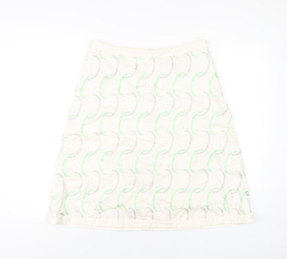 Oasis Womens Ivory Geometric Cotton A-Line Skirt Size 12 Zip