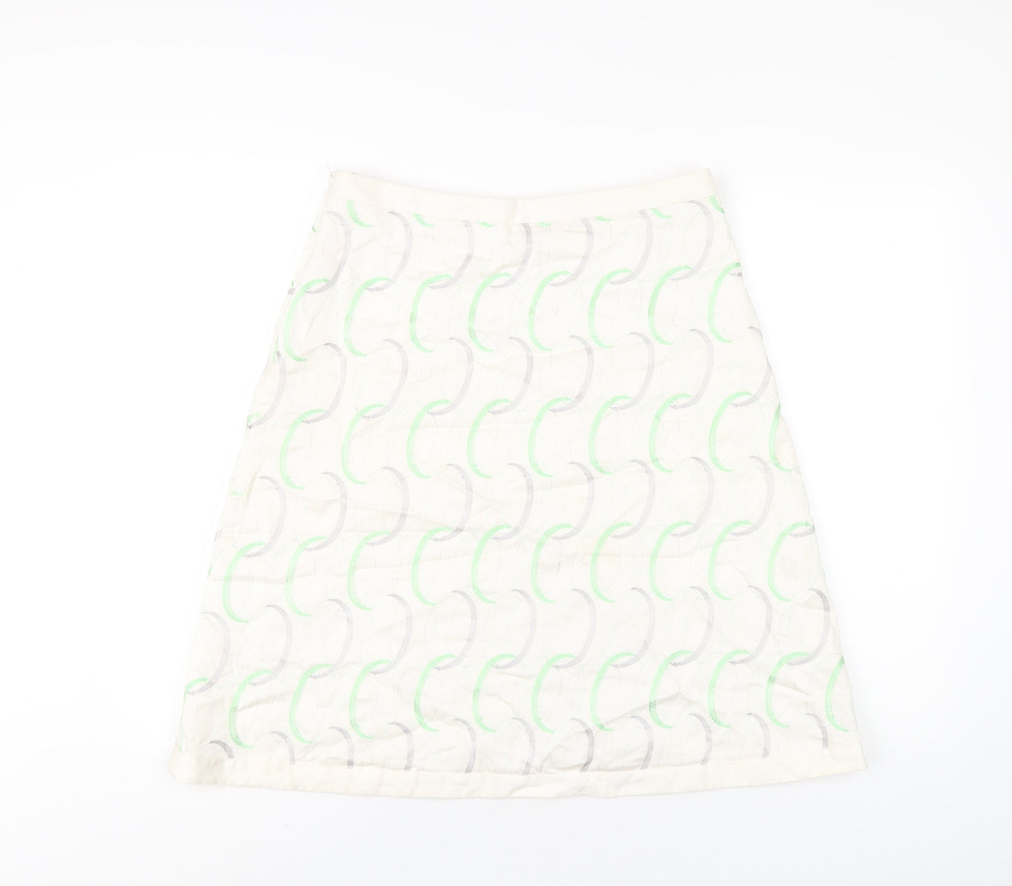 Oasis Womens Ivory Geometric Cotton A-Line Skirt Size 12 Zip