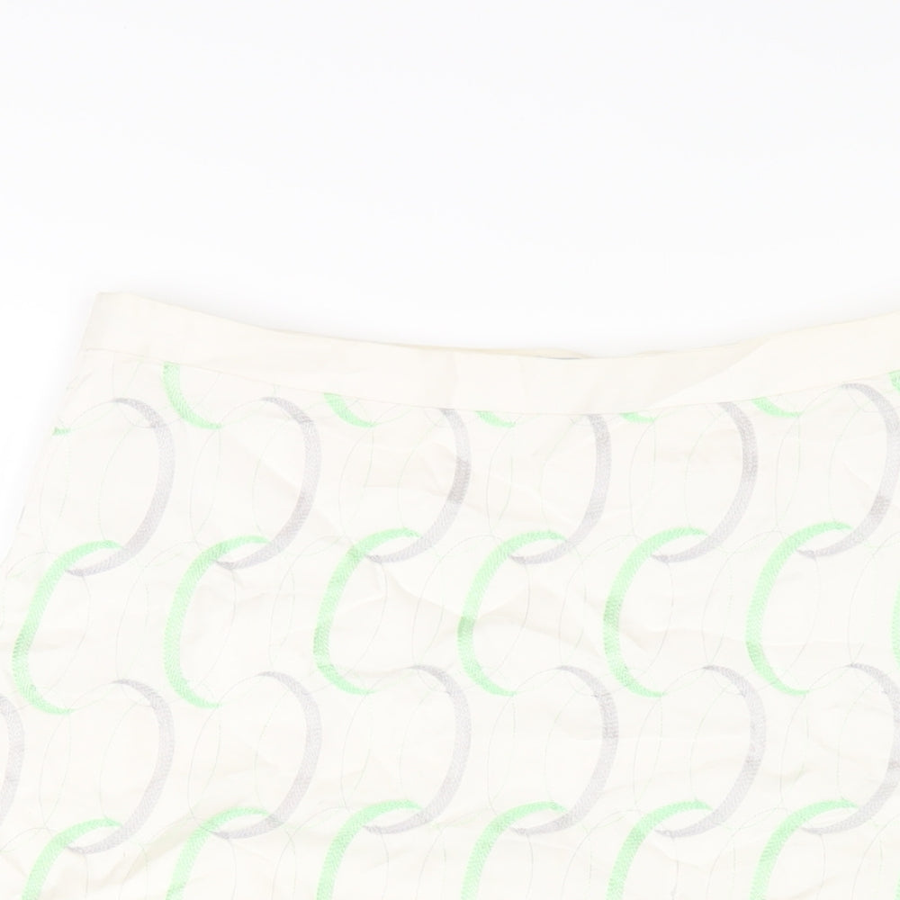 Oasis Womens Ivory Geometric Cotton A-Line Skirt Size 12 Zip