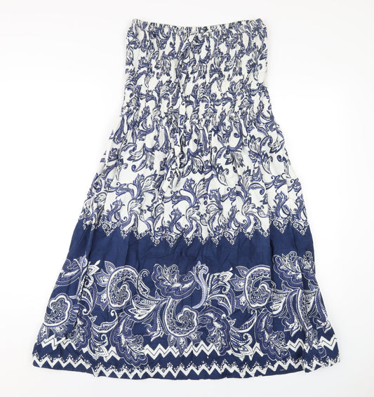 Pistachio Womens Blue Geometric Cotton A-Line Size M Square Neck Pullover