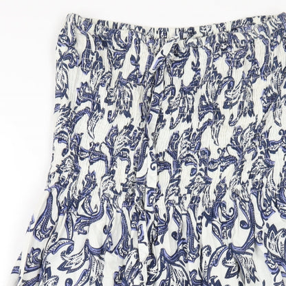 Pistachio Womens Blue Geometric Cotton A-Line Size M Square Neck Pullover