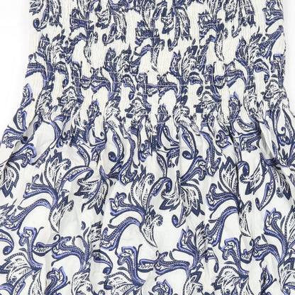 Pistachio Womens Blue Geometric Cotton A-Line Size M Square Neck Pullover